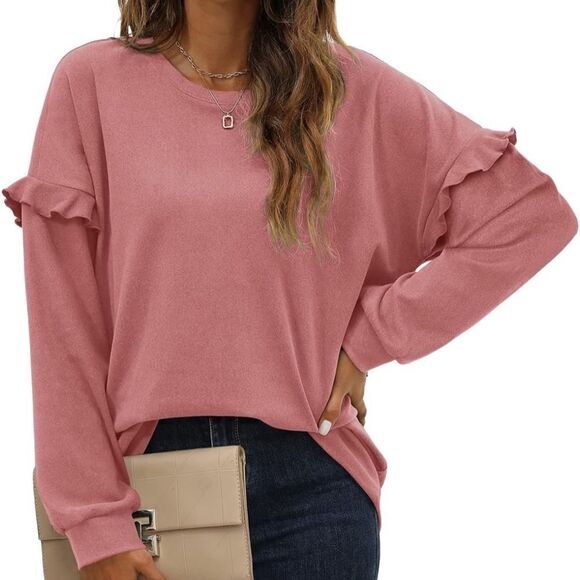 Pink Clover womens top Size XL dark mauve super soft ruffle sleeve pullover NWOT - Picture 5 of 8